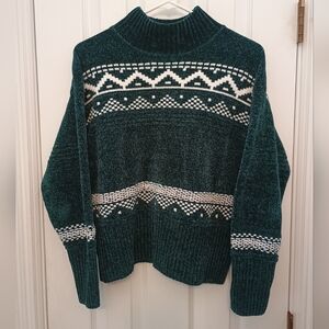 Christian Siriano Green and White Cowl Neck Sweater Medium